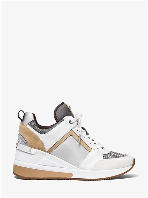 michael michael kors georgie mixed media trainer|georgie leather and canvas trainer.